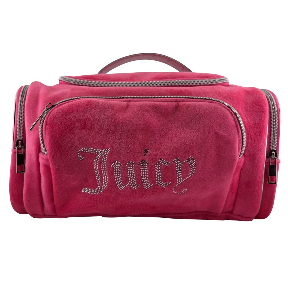 Juicy Couture Pink Velour Rhinestone Makeup Bag Toiletry Cosmetic Y2K Style